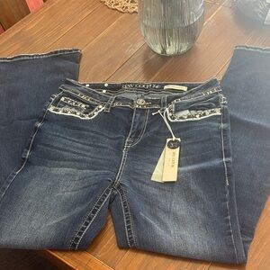 Sexy Couture Dark Blue Boot Cut Jeans with Embellished Pockets